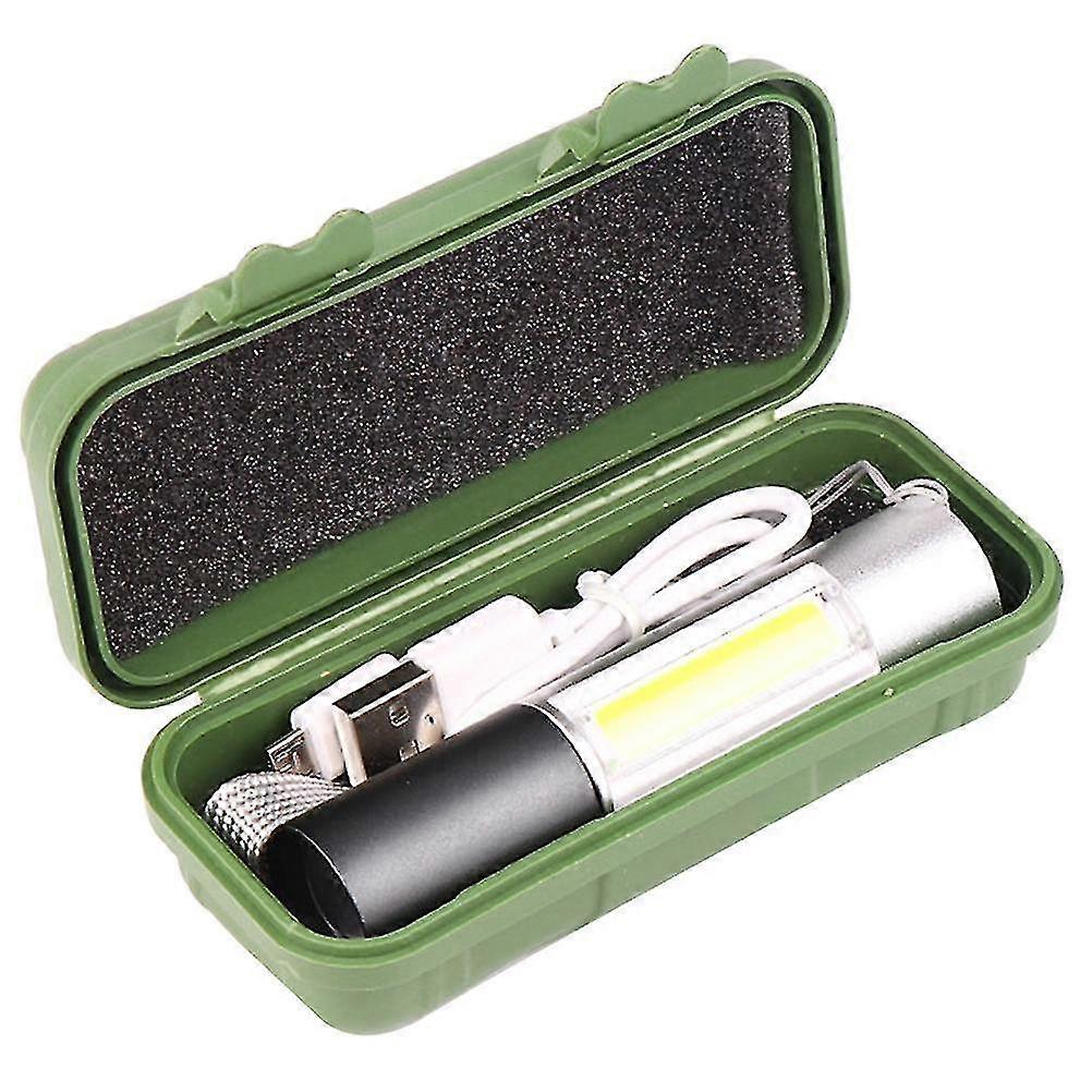 1pc Mini Small Flashlight Portable Hard Light Led Torch Zoom Cob Working Lamp Rechargeable Outdoor F