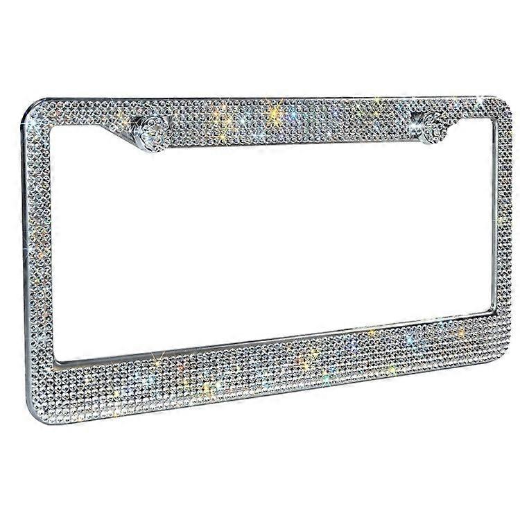 Glitter License Plate Frame (White) Rhinestone License Plate Frame Glitter License Plate Frame Diamond License Plate Frame Dazzling Glitter License Pl