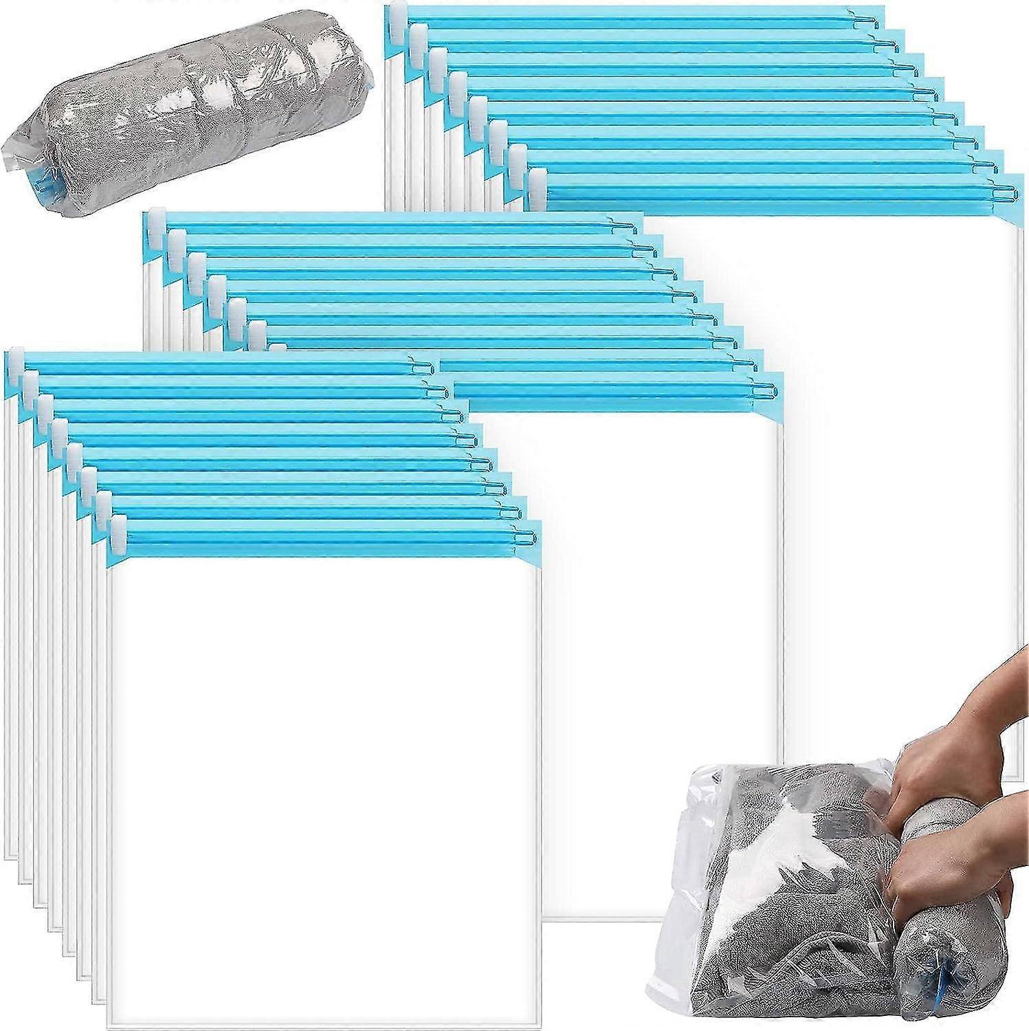 24 عبوة أكياس توفير مساحة السفر أكياس ضغط متدحرجة السائبة لتعبئة ملابس الأمتعة ، 8 × XL ، 8