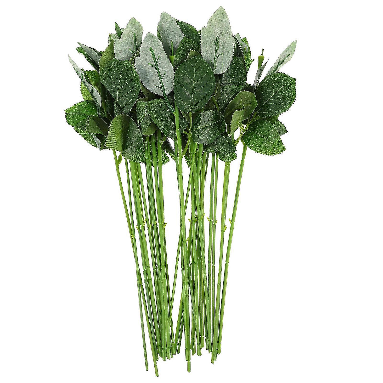 30pcs Simulation Rose Stem Artificial Plastic Stem Flower Pole with Leaves