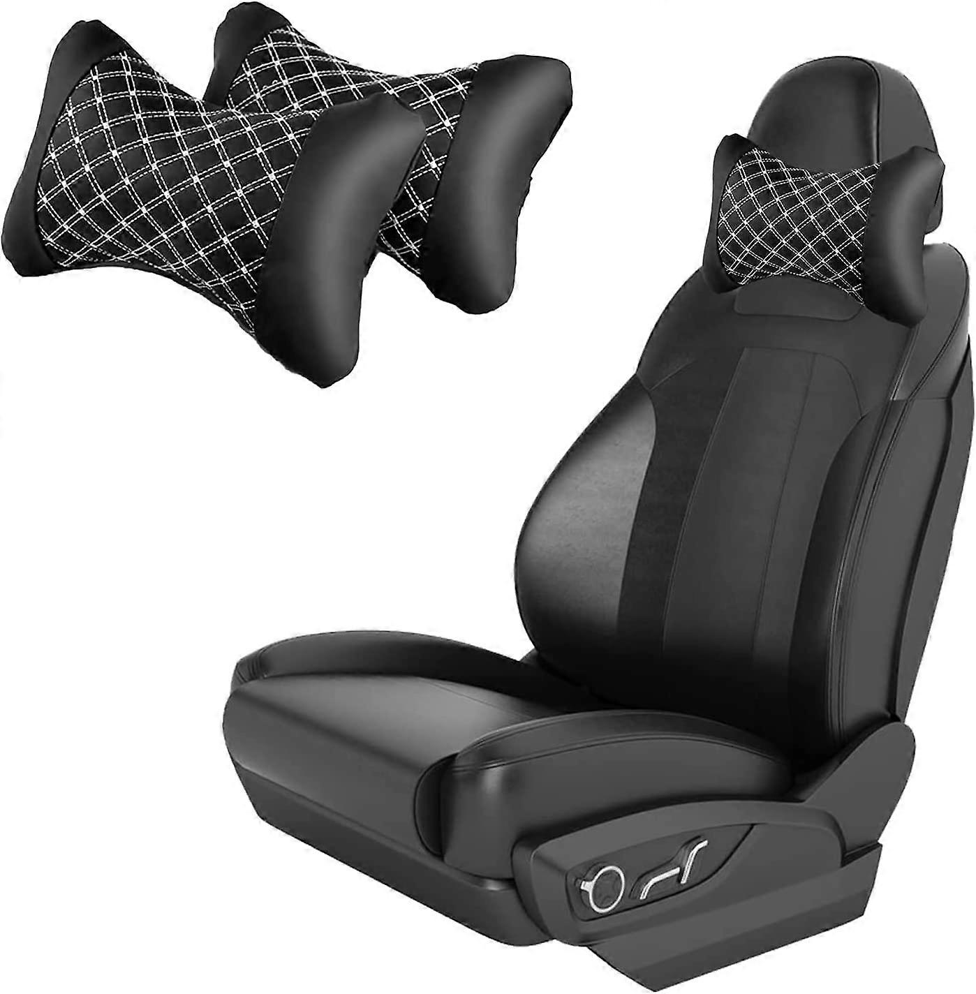 2 Pcs Car Headrest,Double Pillow Neck Rhombus Pattern Memory Foam