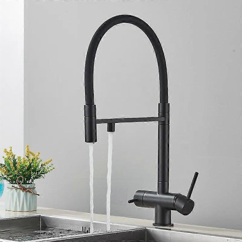 Pured Water Kitchen Faucet Dual Handle Deck Mount Brass Taps Filtered Water Mixer Tap 360 Rotate Pull Down Flexible Pipe Mixers