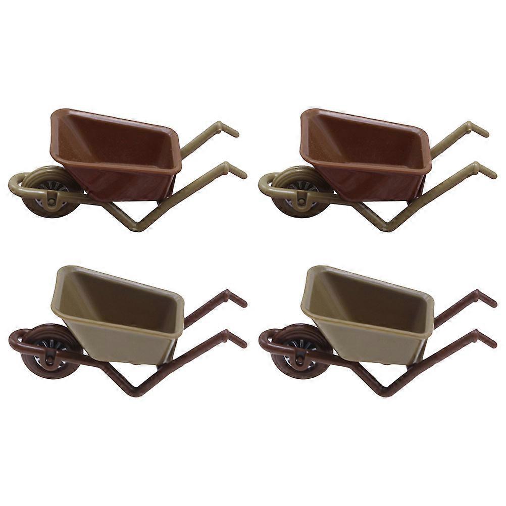4pcs Miniature Wheelbarrow Models Micro Garden Scene Layout Props Mini House Decor