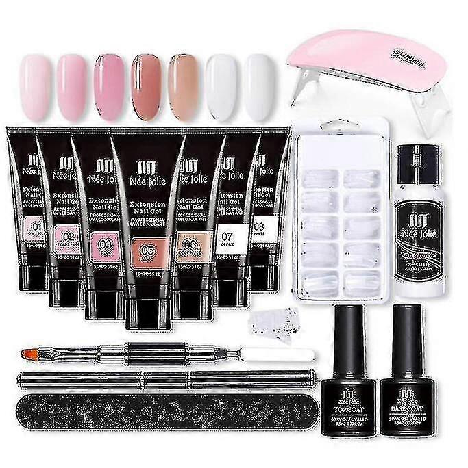 ערכת ג'ל הארכה לציפורניים - ג'ל לשיפור הציפורניים 7 צבעים ורוד ניוד הכל בערכה אחת עם מנורת ציפורניים - W