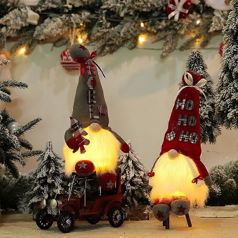 Christmas Gnome Plush Swedish Gnome Decoration Tabletop Decoration Holiday Table Ornament Presents(Battery not Included) (D-V2)