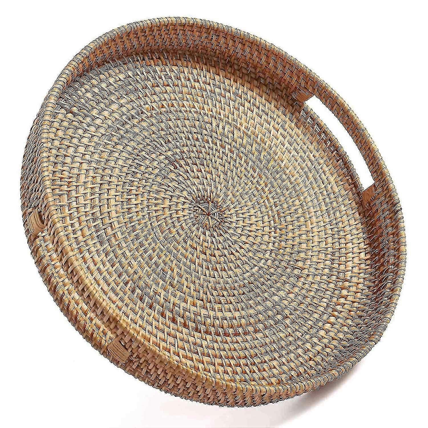 ラウンドラタンサービングトレイコーヒーテーブルナチュラル(smal