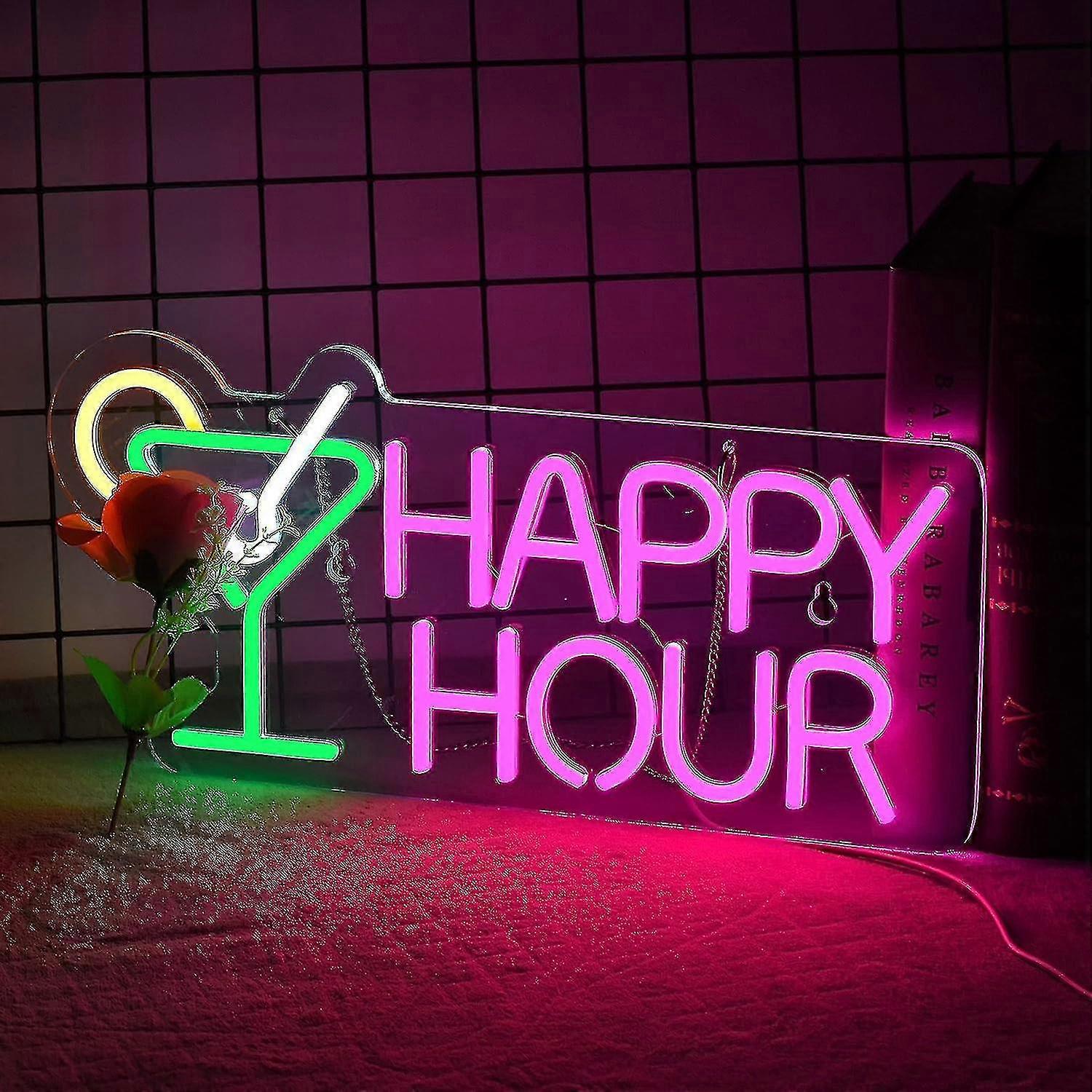 קוקטיילים Happy Hour שלט ניאון לקיר Dcor עם מתג הניתן לעמעום הוביל שלטי ניאון חדר שינה בר בירה שלט אור ניאון מלון מועדון מסיבות משרד אורות אמנות.-