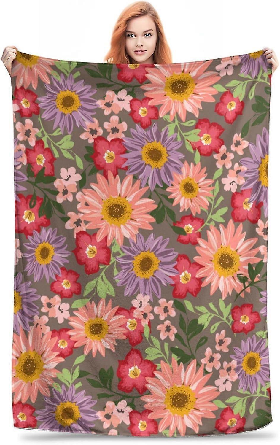 Garden Bloom Daisy Soft Flannel Throw Blanket - Cozy, Warm, Decorative & Lightweight, Perfect for Couch or Bed, Ideal for Travel & Outdoor Use, Fuzzy