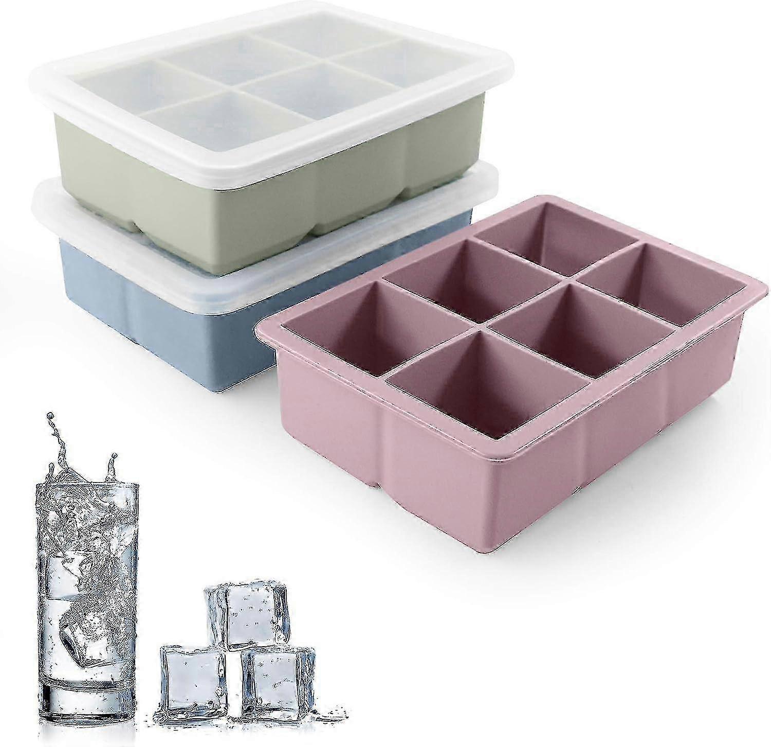 3 Pack - Silicone Ice Cube Molds With Removable Lids, Reusable (blue, Green, Pink)