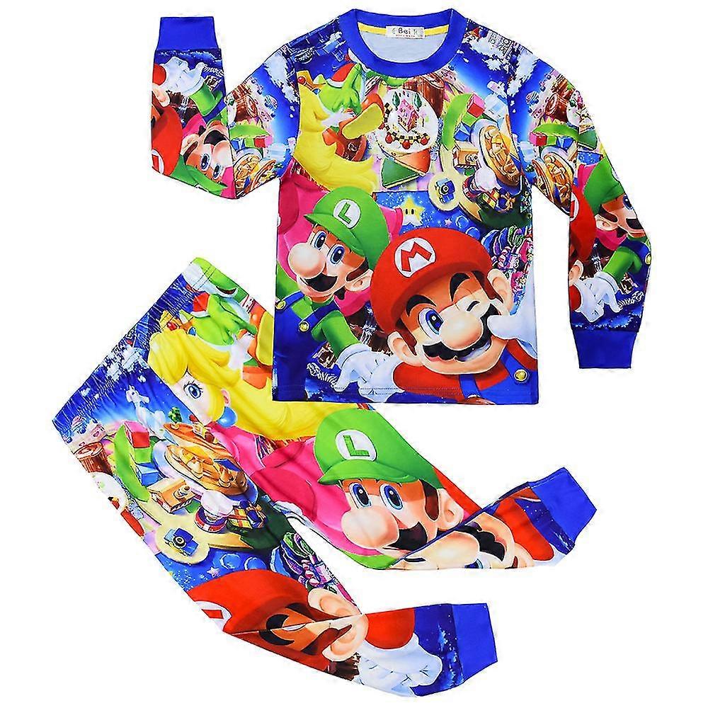 4-9 år Super Mario Bros Tryckta Barn Pyjamas Set Pjs Sovkläder Små pojkar Flickor Barn Pyjamas