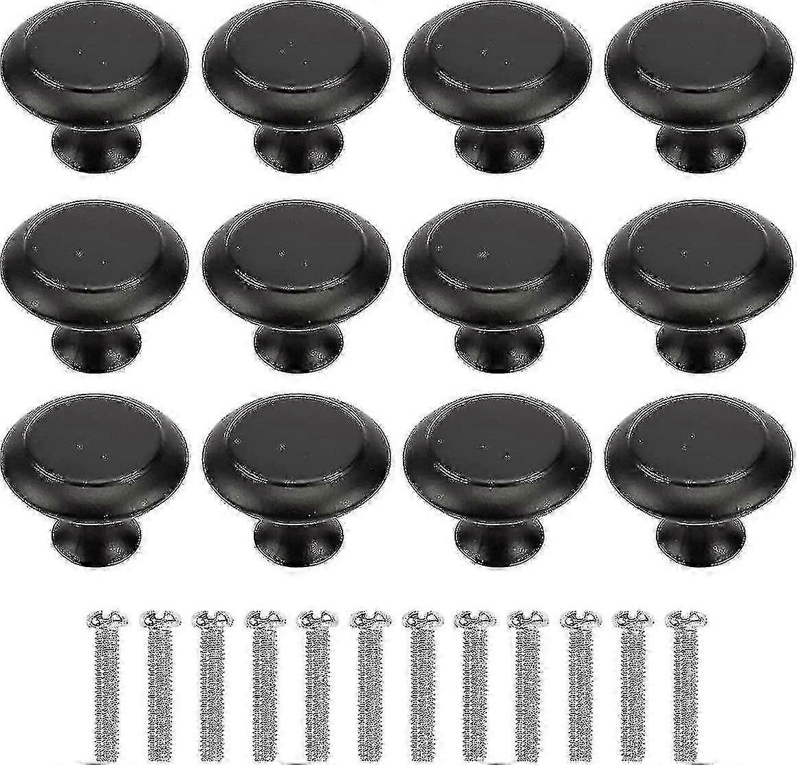 مقبض خزانة ، 12 قطعة مقبض درج فطر دائري ، مقبض درج أسود من الفولاذ المقاوم للصدأ - jjS