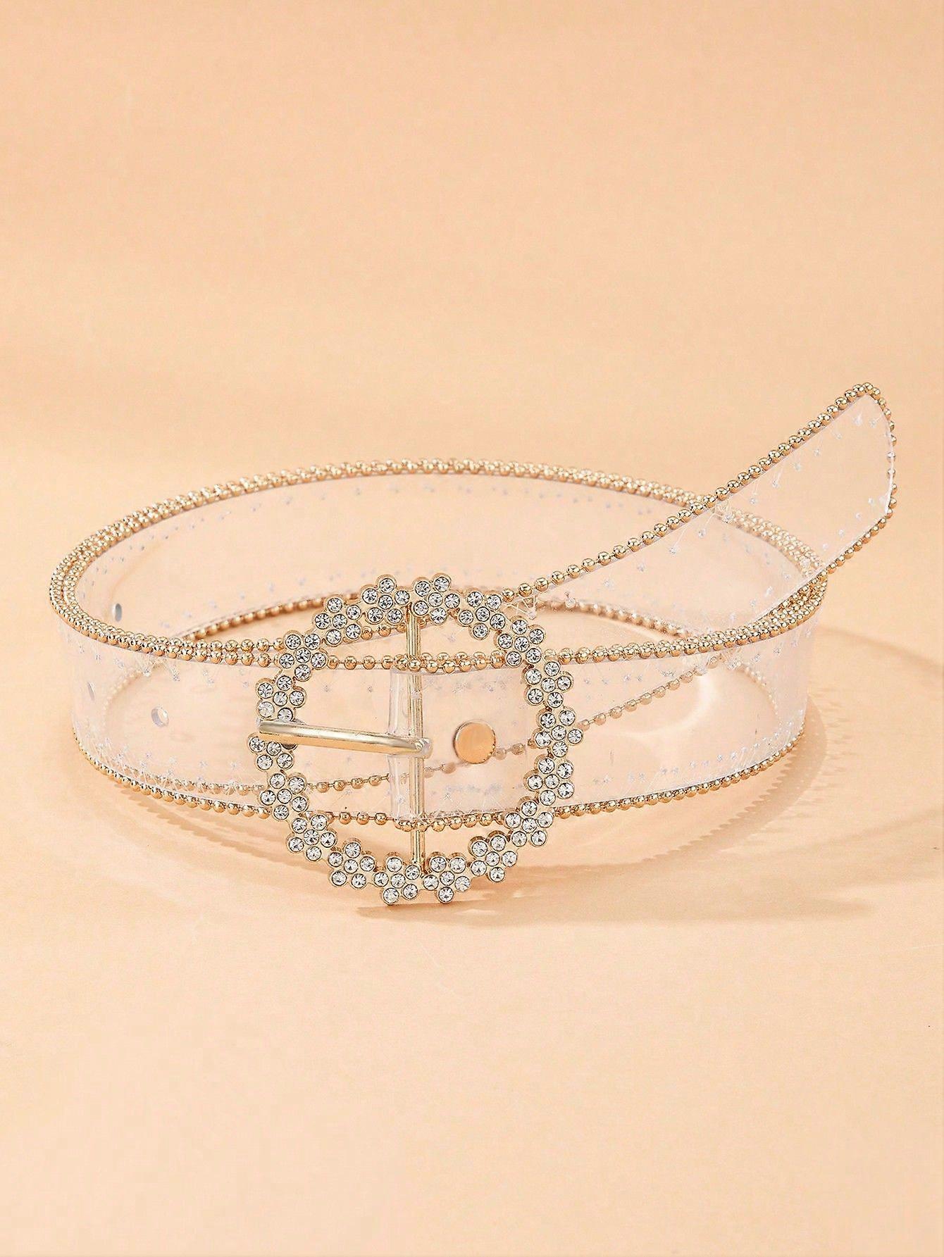Y2K Rhinestone Decor Buckle Transparent Belt & Punch Tool For Coats And Dresses Party