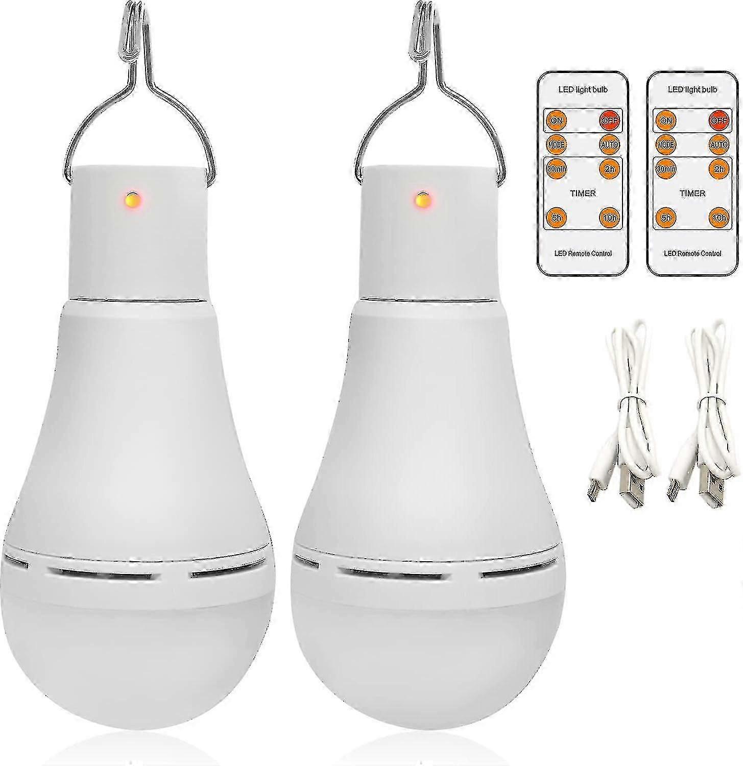 USB Rechargeable LED Light Bulbs, Afoskce Portable Camping Light with Remote Timer, 5 Lighting Modes, with Hook, 1500mAh Smart Light Bulbs for Emergen