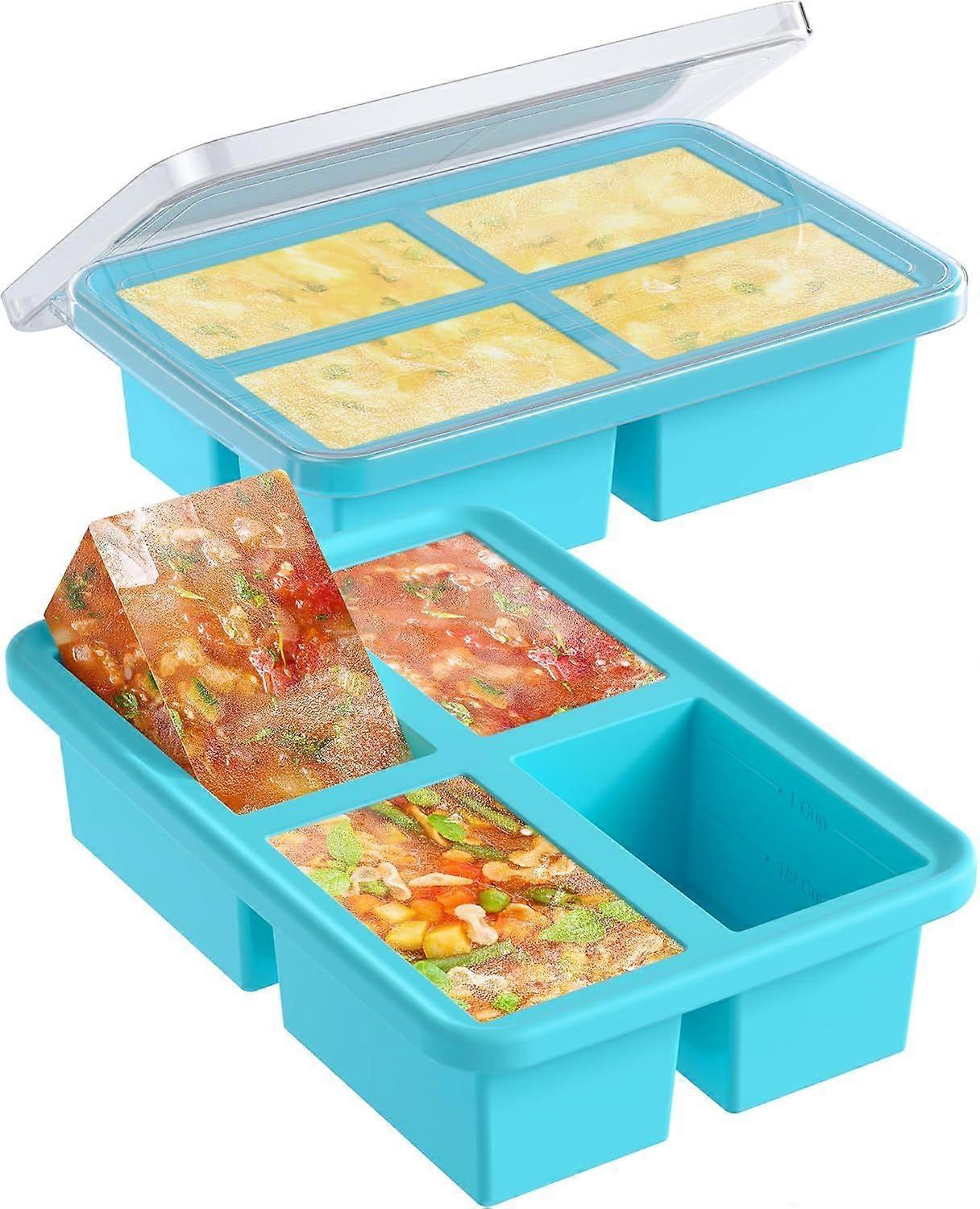 2 Pcs Ice Cube Freezer Molds, Silicone Ice Cube Tray, Easy Meal Prep, Silicone Mold for Soup and Food Storage