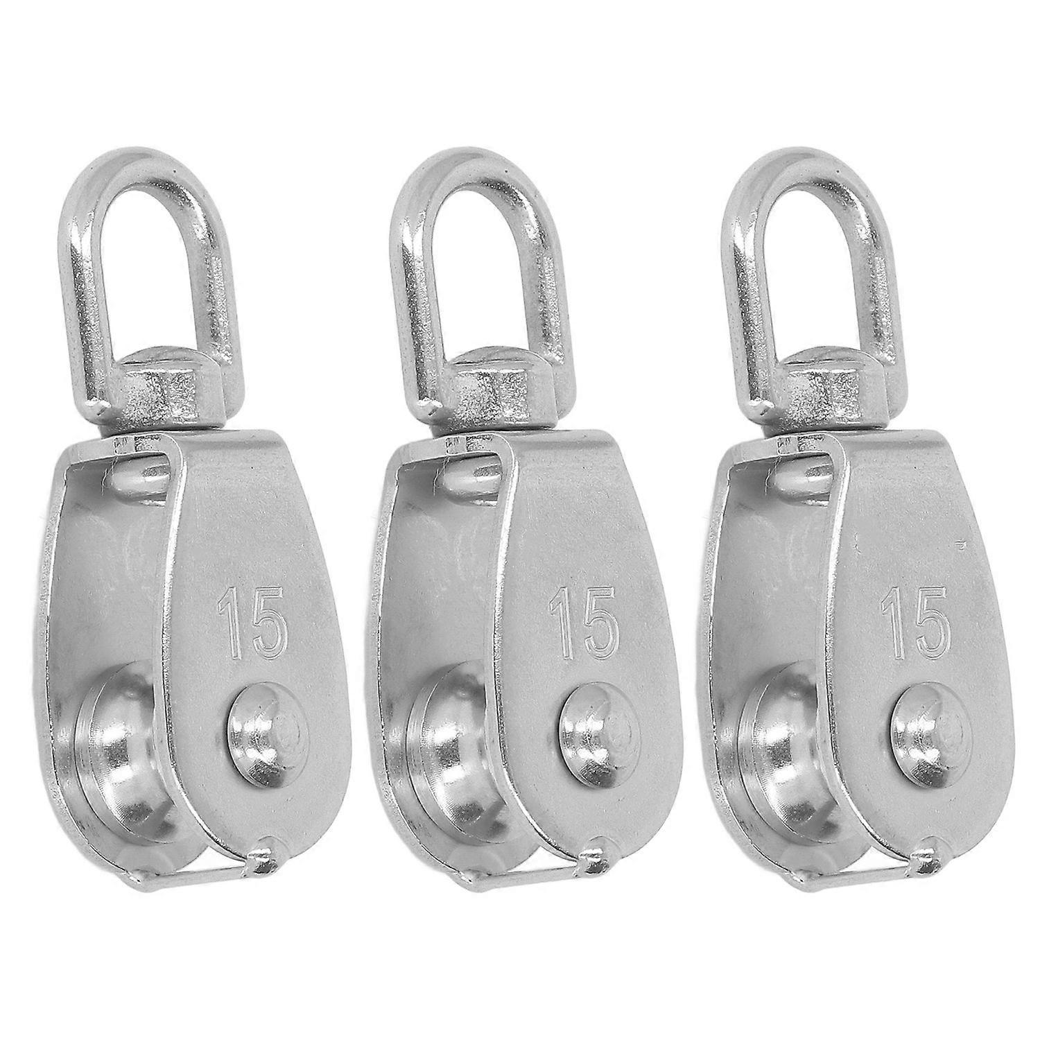 3PCS Single Pulley Block 35kg Load Capacity Stainless Steel M15 Hanging Wire Towing Wheel for Fitnes