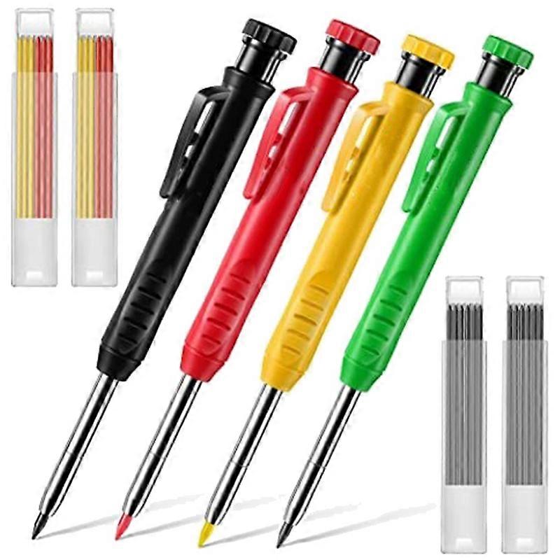 4 Pack Woodworking Pencil Set with Refill 2.8Mm Built-In Sharpener Woodworking Tools Deep Hole Cons