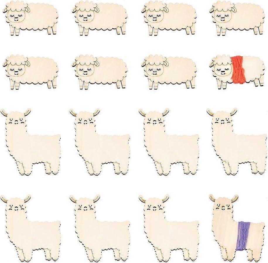 24 Pcs 2 Styles Wooden Animals Floss Bobbins 2 Sizes Sheep and Alpaca Shaped Cross Stitch Bobbin Embroidery Thread Cards Winding Board for DIY Sewing