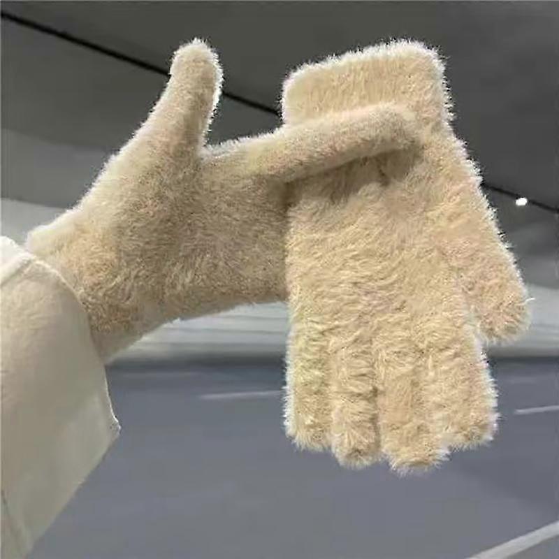Korean Ins Style Lovely Coral Velvet Fingerless Furry Breathable Gloves Winter Solid Color Versatile Plush Thickened Cold-Proof