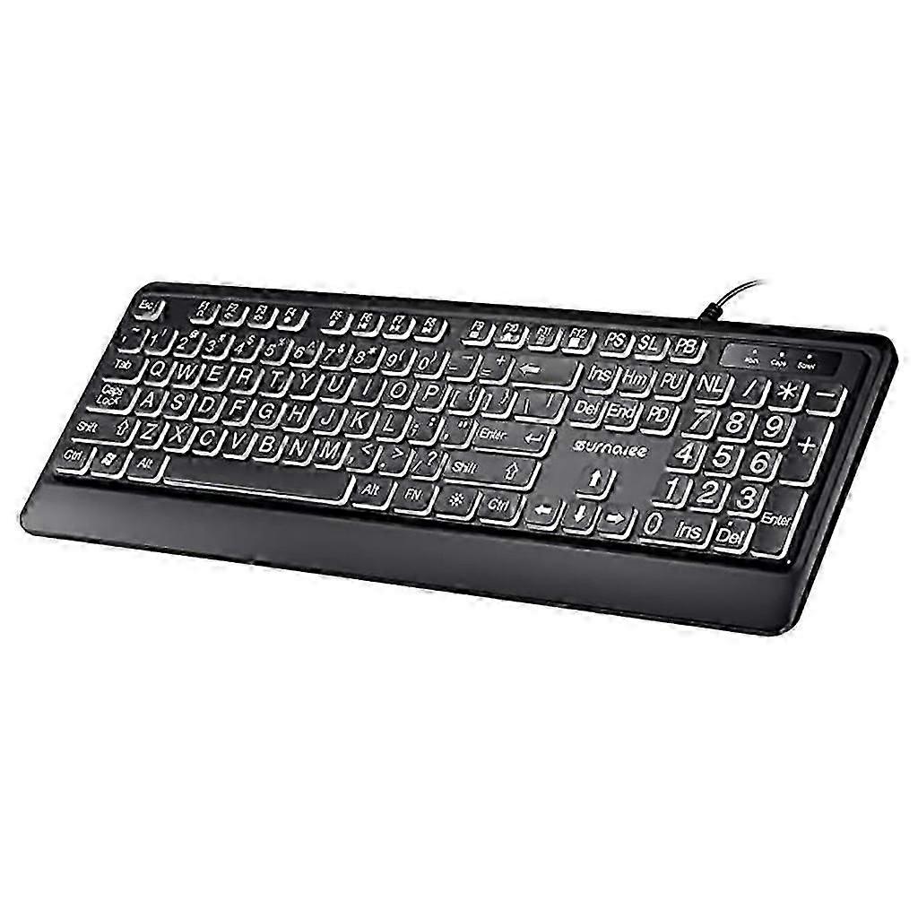 Clavier rétroéclairé filaire USB Lettre en gros caractères avec clavier rétroéclairé LED éclairé en blanc 104 touches Standard pleine taille