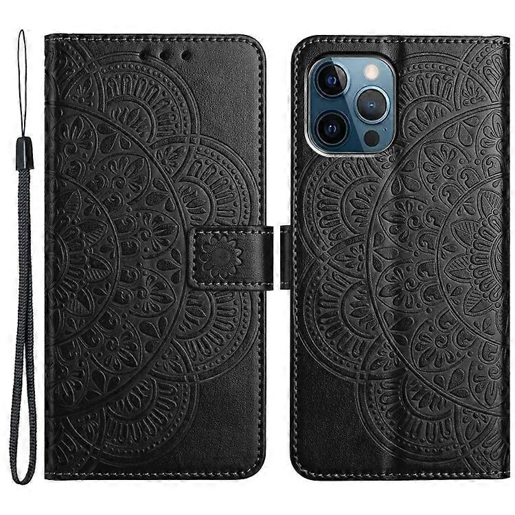 Compatible For iPhone 16 Pro Max Case Wallet PU Leather Mandala Pattern Phone Cover with Strap