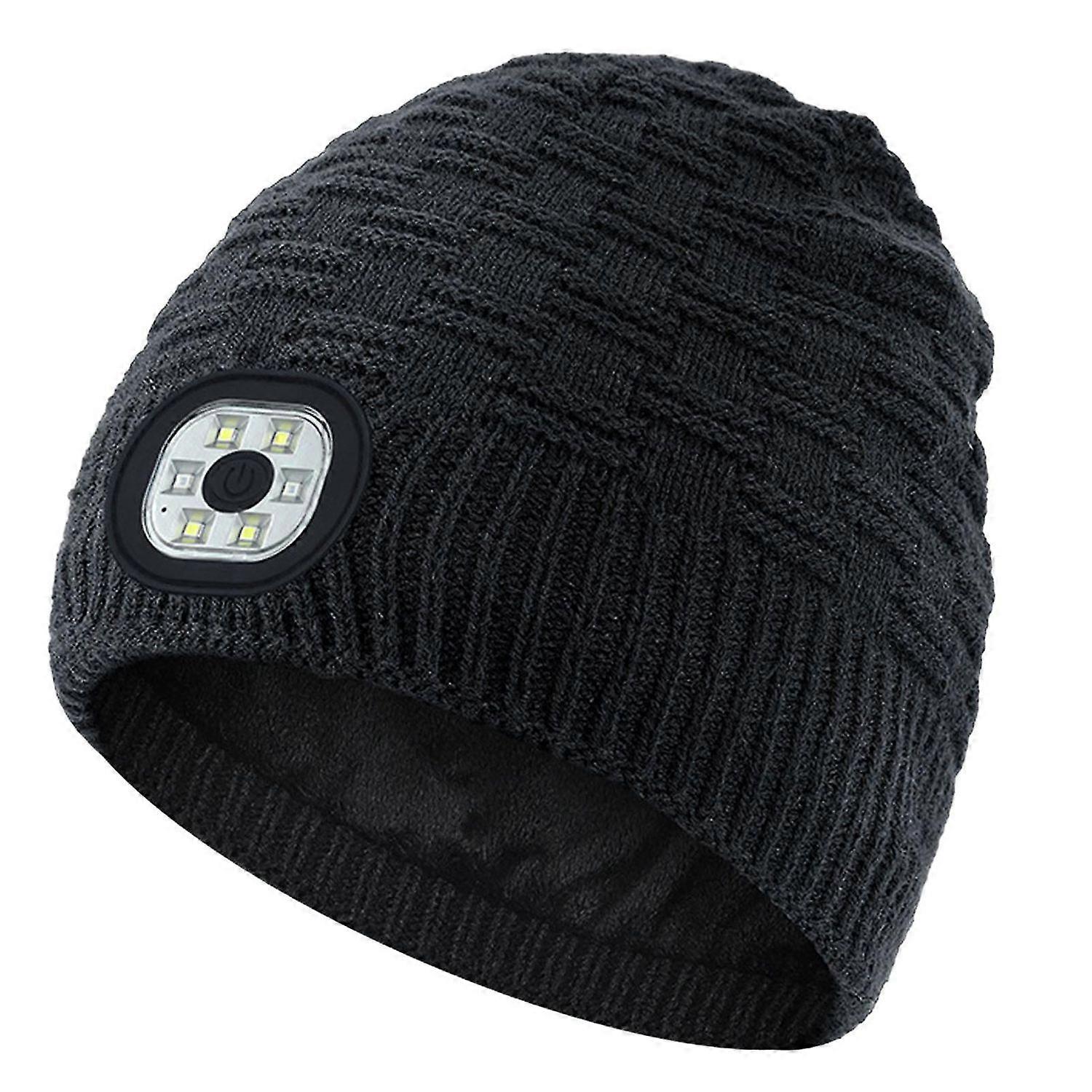 Beanie Hat with LED Light Solid Color High Elasticity Washable Brightness Adjustable Unisex Winter W