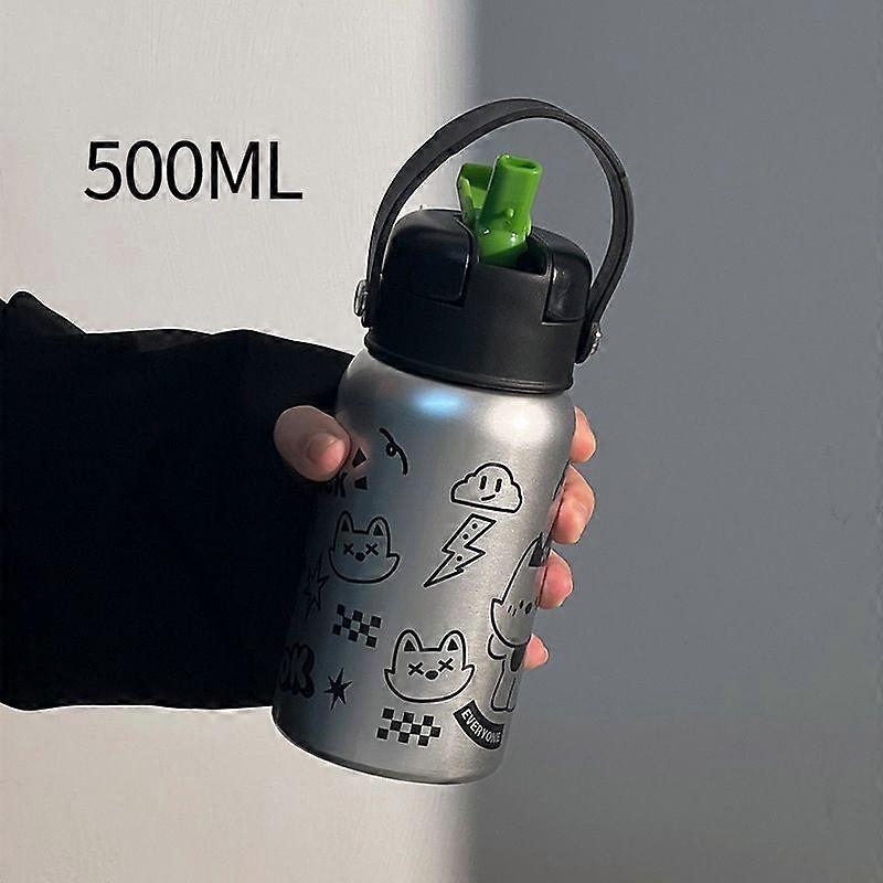 Insulated Water Bottles with Lids,17oz Stainless Steel Metal Water Bottle-Silver