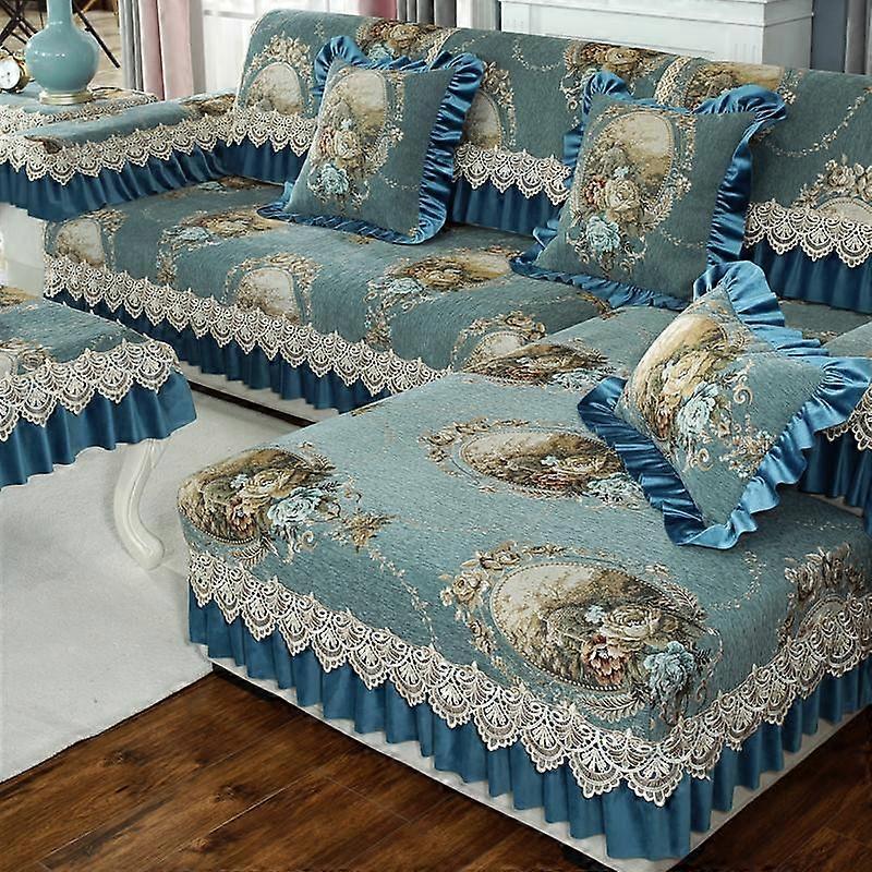 European Embroidery Lace Sofa Cover Non-slip Chenille Fabric Sofa Cushion Four Seasons Universal Pillowcase Cover Armrest Towel
