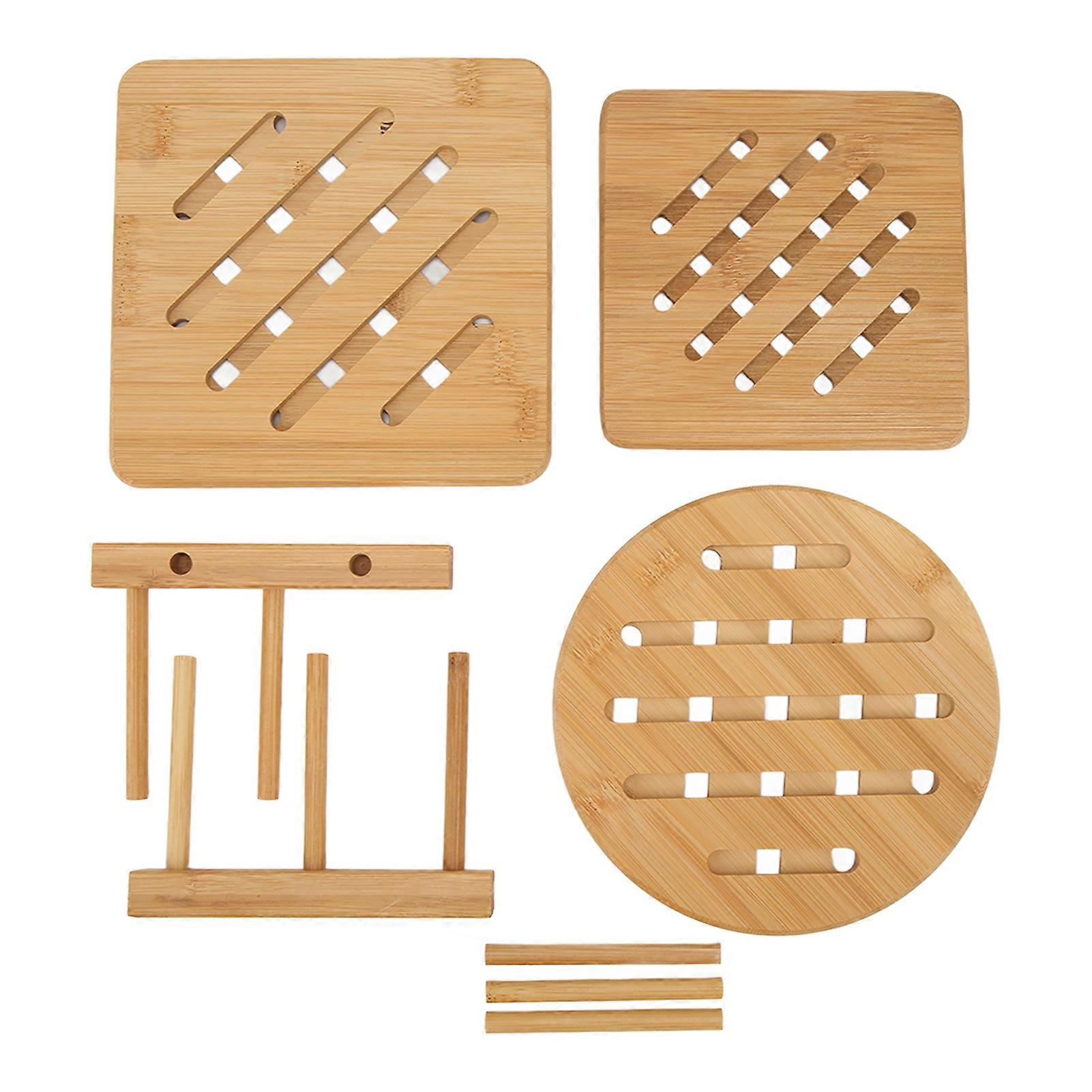 Natural Wood Color Bamboo Trivet, Hot Pads Trivet With Non Slip Pads, Insulation, Reusable, Easy To Clean, Good Abrasion And Slip Resistance