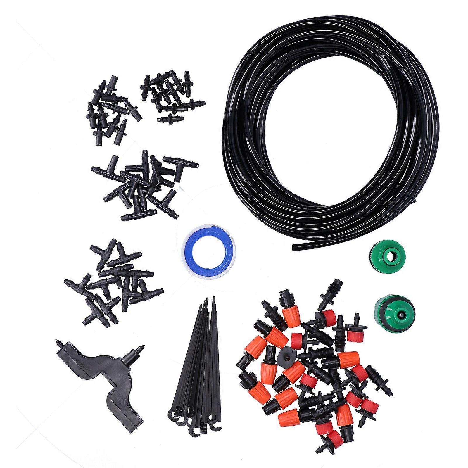85Pcs/Set Garden Irrigation System Misting Sprayer 10m 4/7 Hose Tee Adapter Dripper Kit