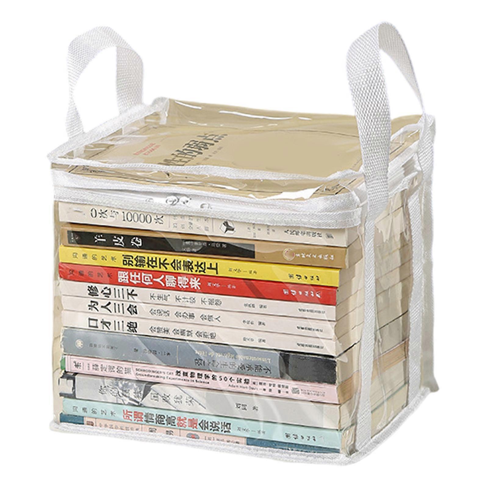 Multifunctional Storage Box Foldable Book Box Waterproof Toy Box Clear Book Storage Case for Students and Office Workers White small