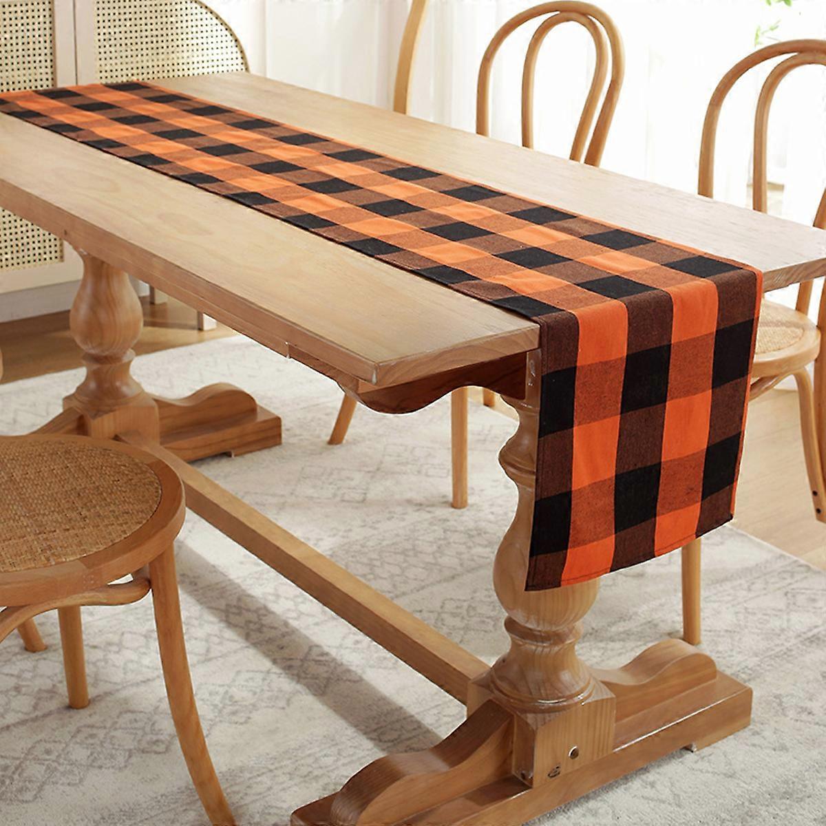 Orange and Black Checkered Table Runner, Halloween Classic Farmhouse Tabletop Series