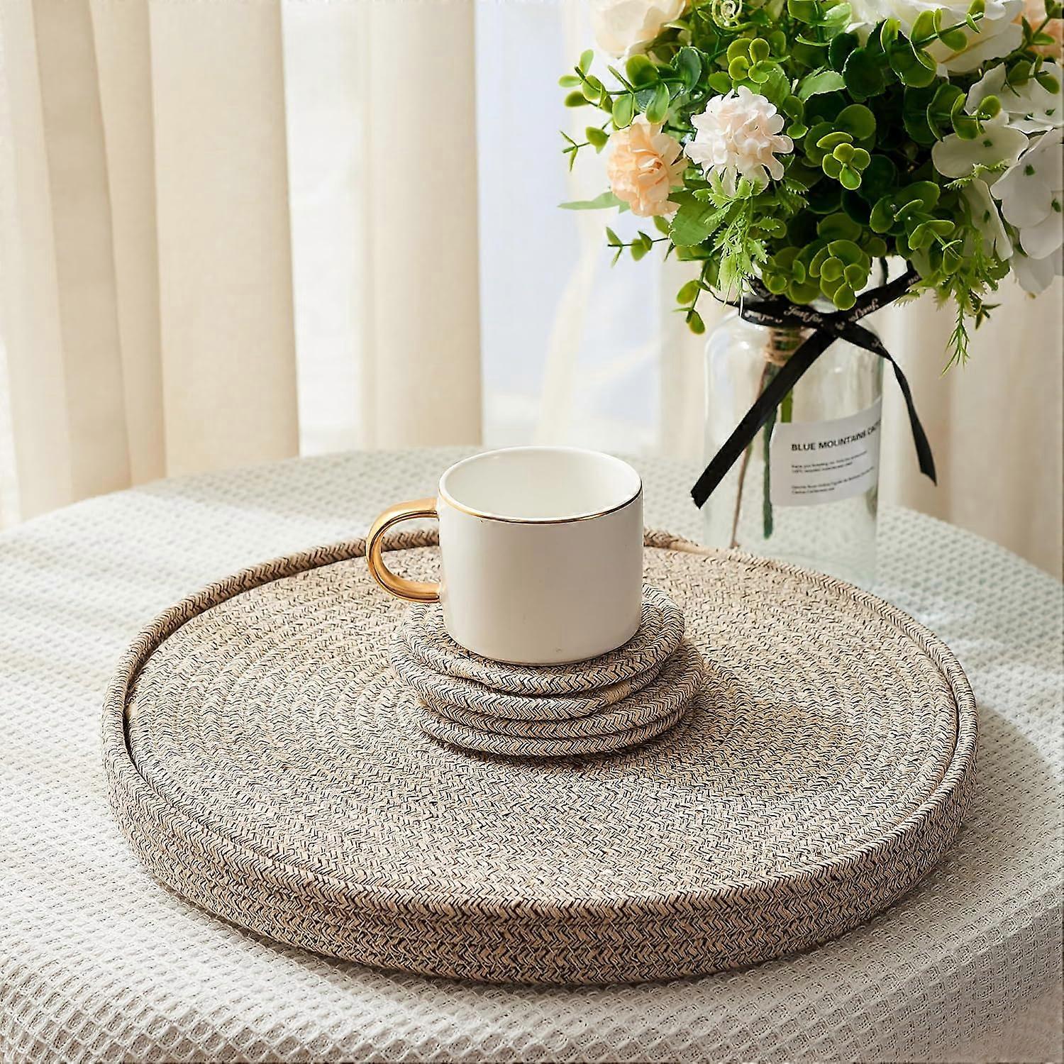 9 Pieces Handmade Boho Woven Placemat Set for Table Decor with 13" Placemats and 4.3" Coasters