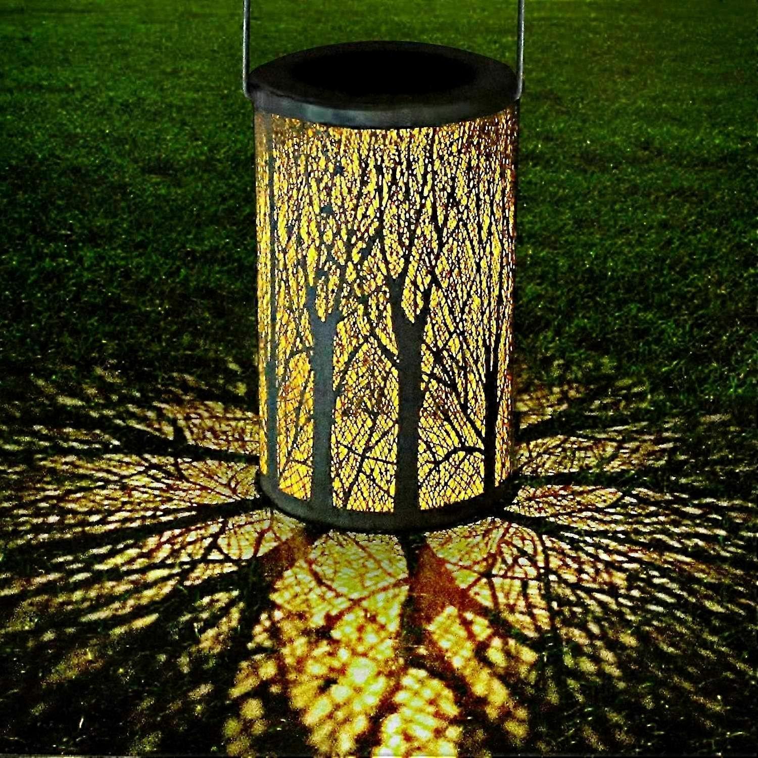 Solar Powered LED Lantern in Tree Design, Waterproof Hanging Light with Moroccan Style Cutouts