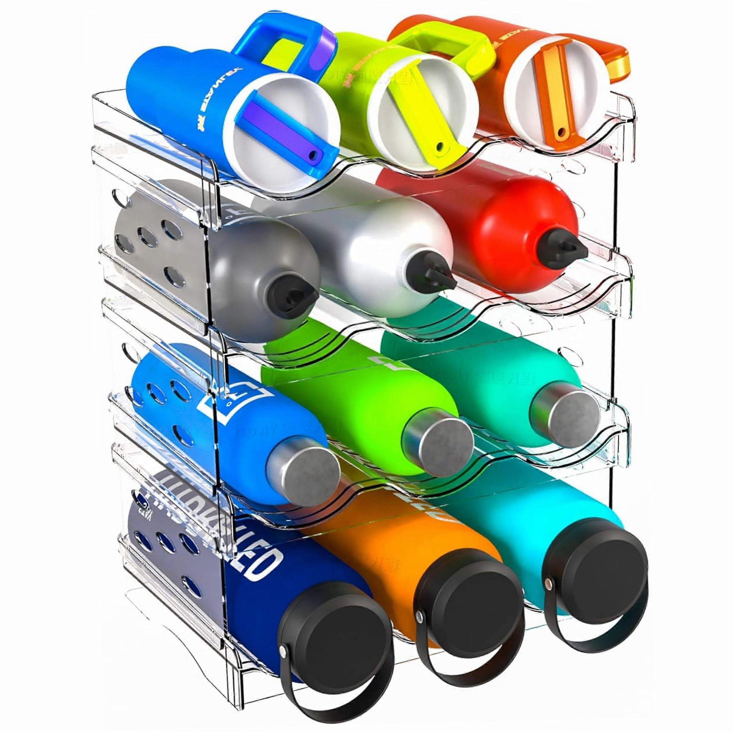 Clear Stackable Water Bottle Organizer 4 Tier Storage for Cabinets Holds 12 Bottles BPA-Free Durable Plastic