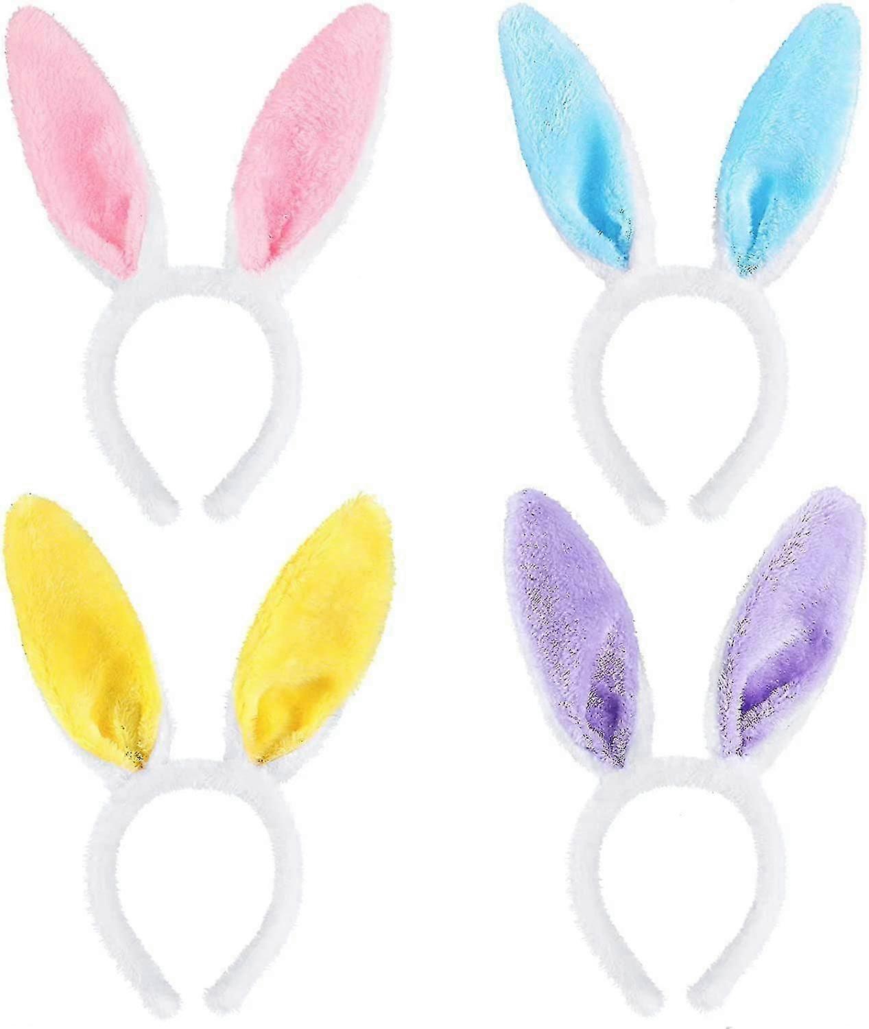 4 Pcs Easter Rabbit Headband Bunny Ears (rose violet jaune bleu)