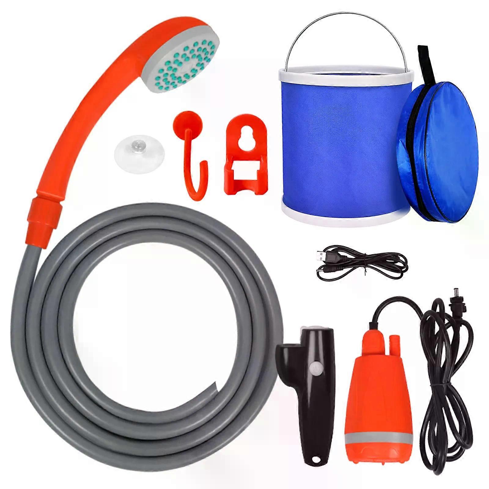 Portable Camping Shower Kit with 2.5-3.5L/min Water Discharge 2m Hose USB Charging 30-60min Battery Life Zipper Bag Camp Shower