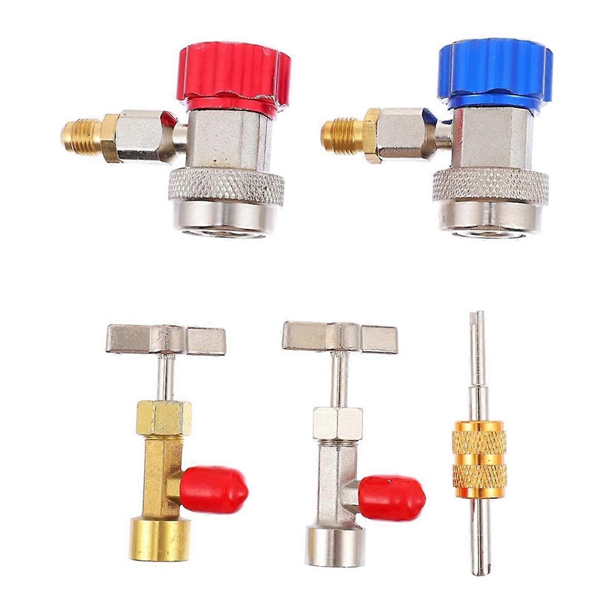 Automotive R134a Refrigerant Charging Kit with Tank Tap Valve, Quick Coupler and Valve Core Removal Tool