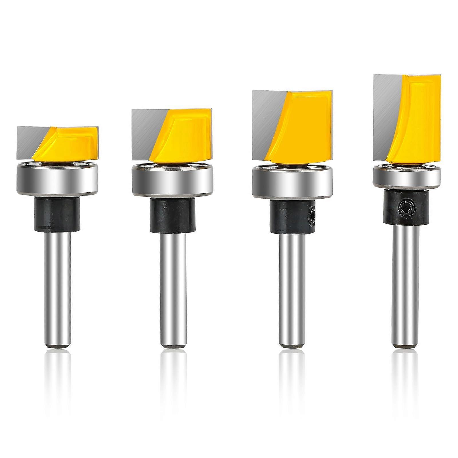4Pcs 1/4 Inch Shank Hinge Mortising Flush Trim Template Router Bit Set with Ball Bearing