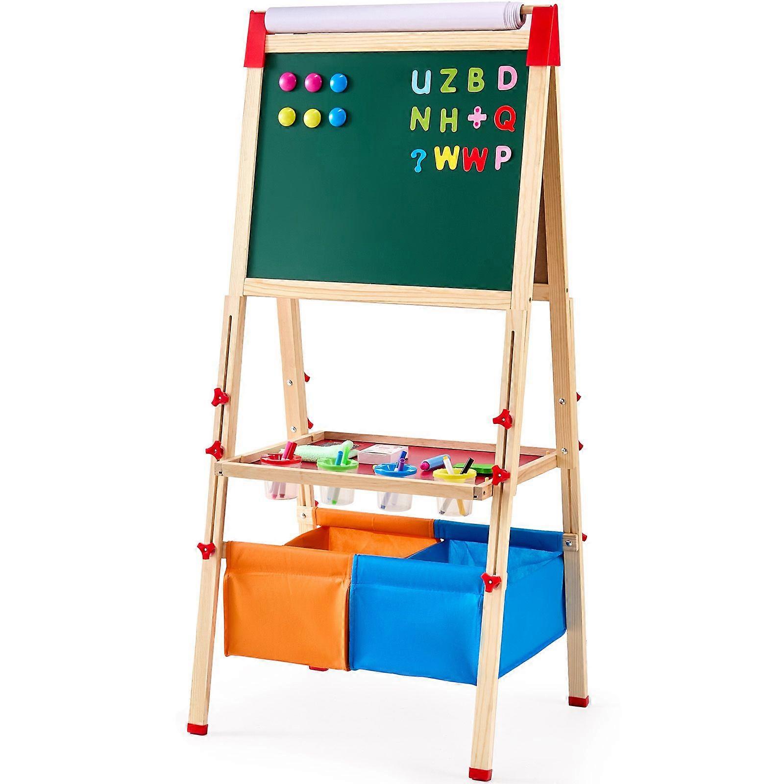 Art Easel for Kids, 3-σε-1 Ξύλινο Παιδικό Καβαλέτο Διπλής Όψης με Μαγνητικό Πίνακα, Κιμωλία, Ρολό Χαρτιού