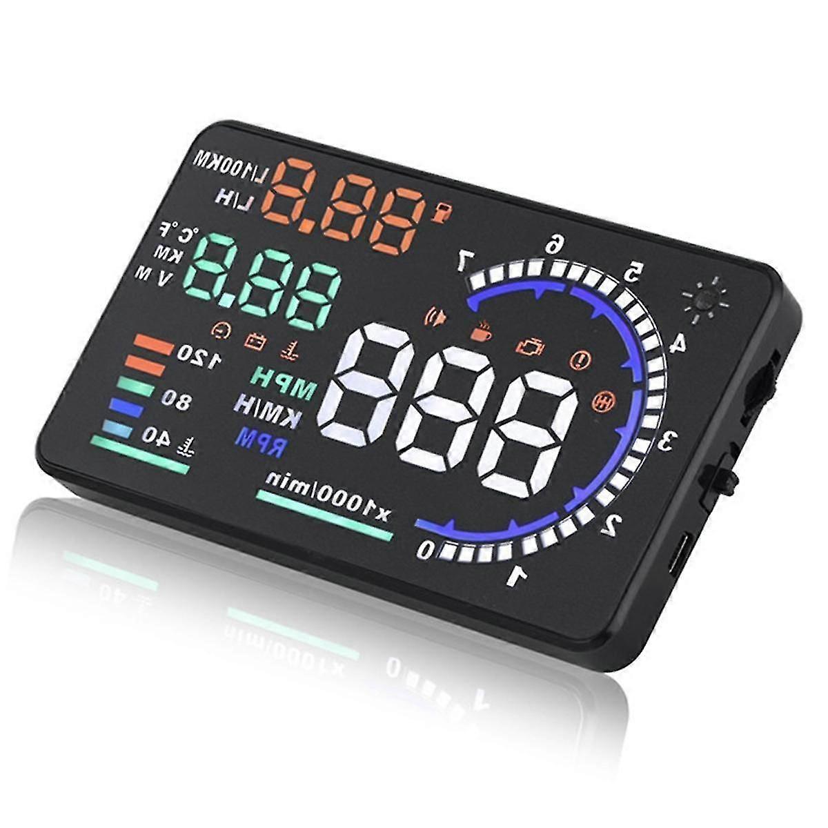 AD 5.5Inch OBD2 HUD Car HUD Digital Speedometer Windshield Speed with Speeding Water Temp RPM Alarm