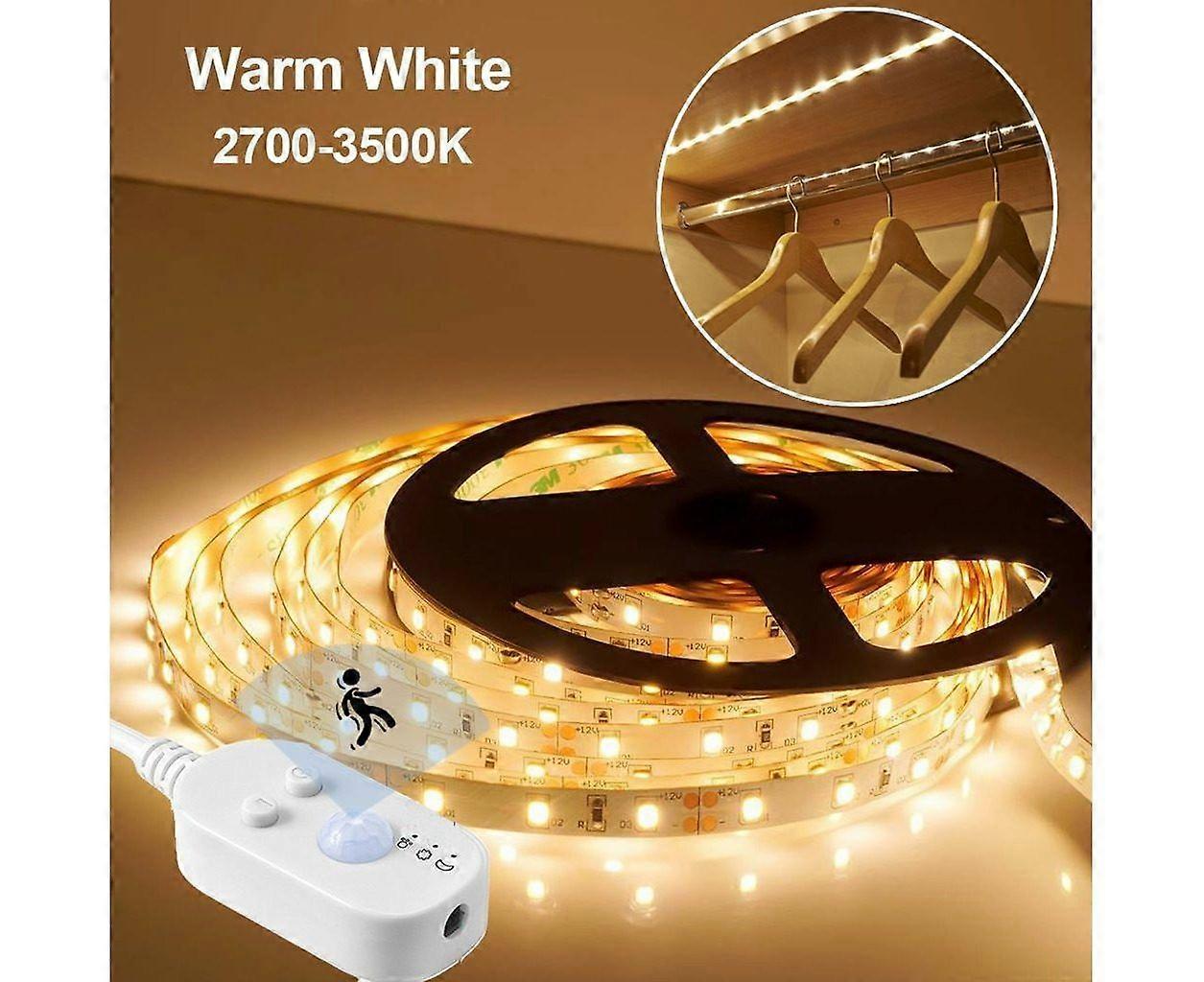 Dimmable 2M LED Strip Light Bar with PIR Motion Sensor - Warm White Under Cabinet Lighting, Easy Installation