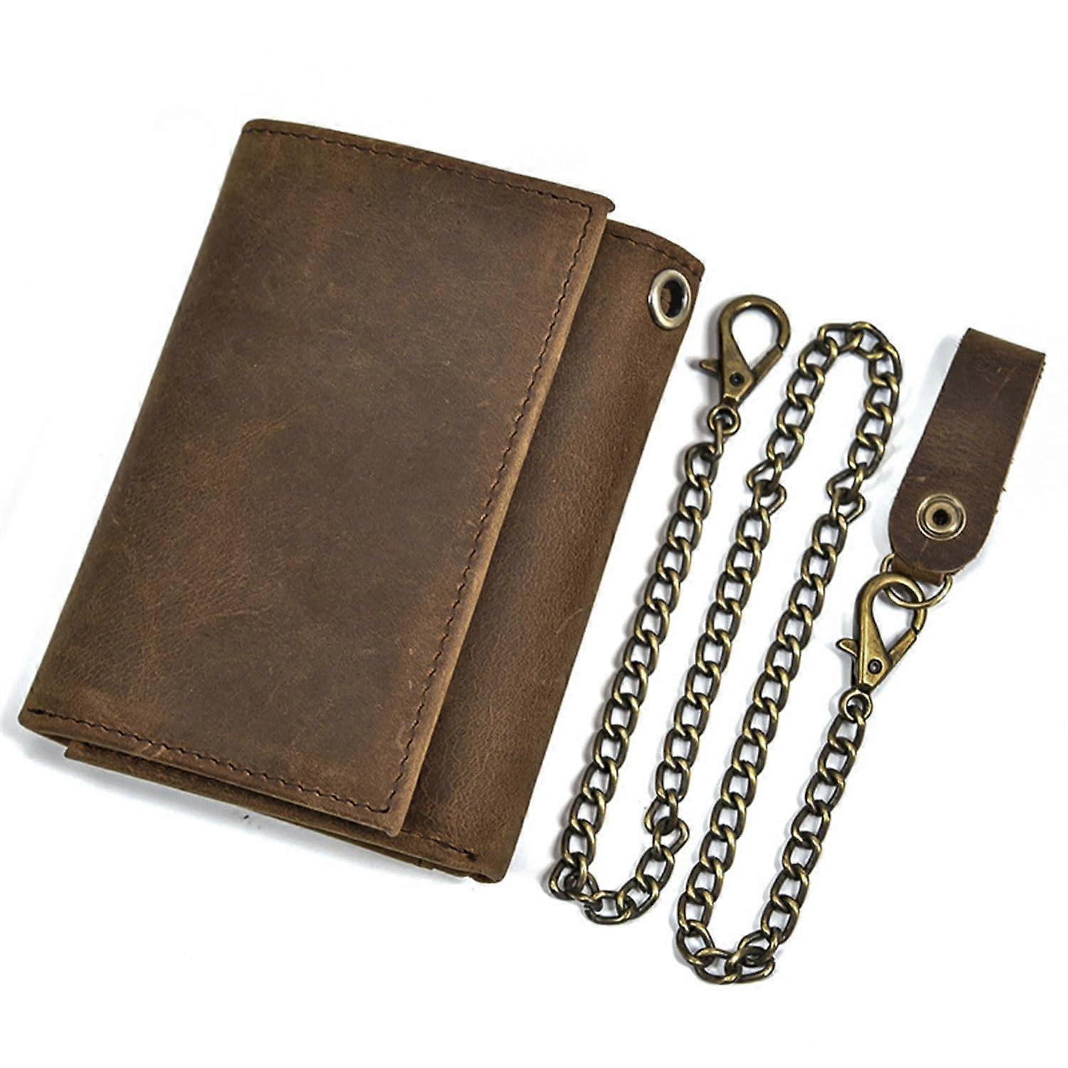 Mens leather wallet Chain small RFID Blocking trifold Wallet Slim Minimalist Western Wallet with Credit Cards(brown)