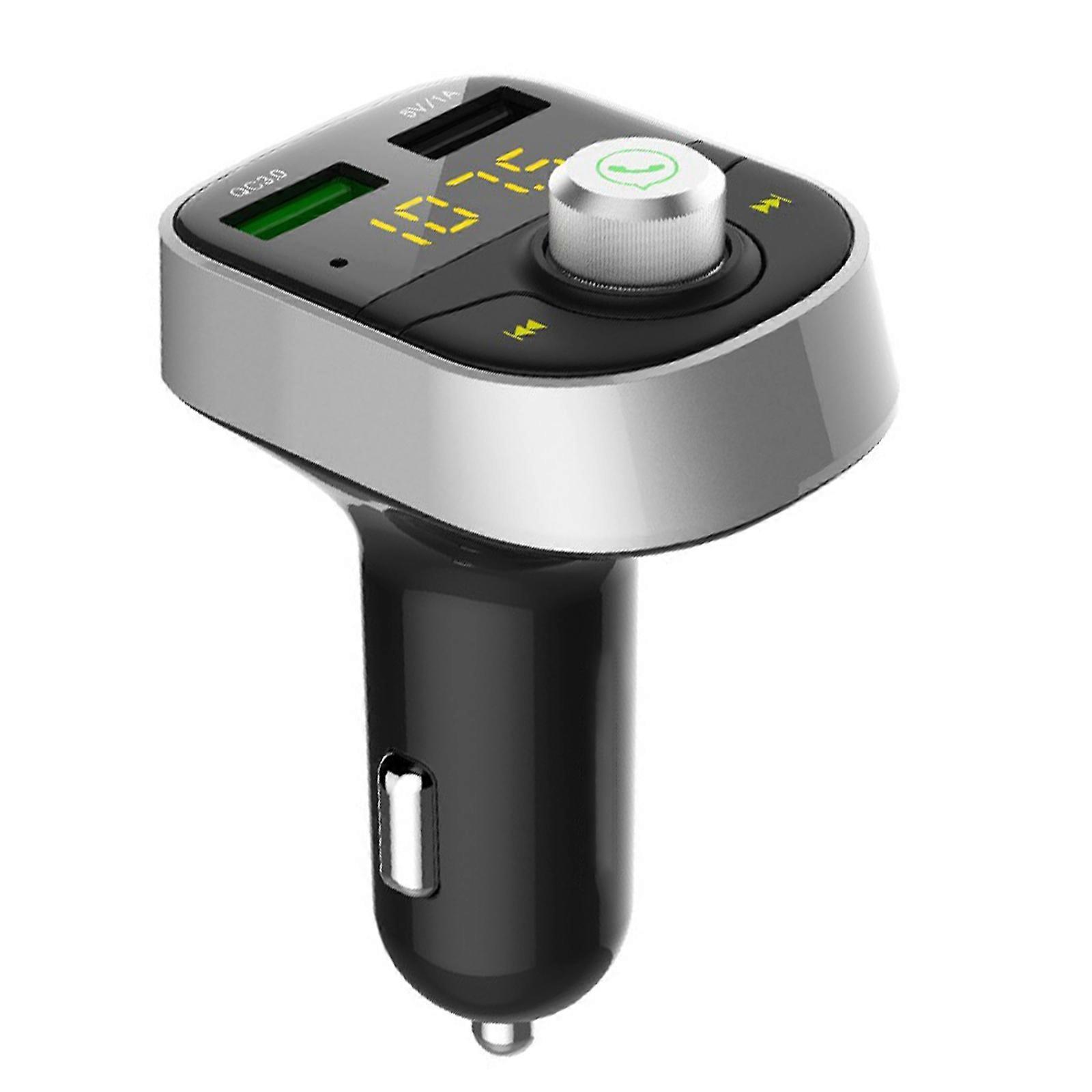 Hands Frees Car set with Blue tooth Music Player & FM Transmitter Wireless FM Transmitter with Double Charging USB Silver