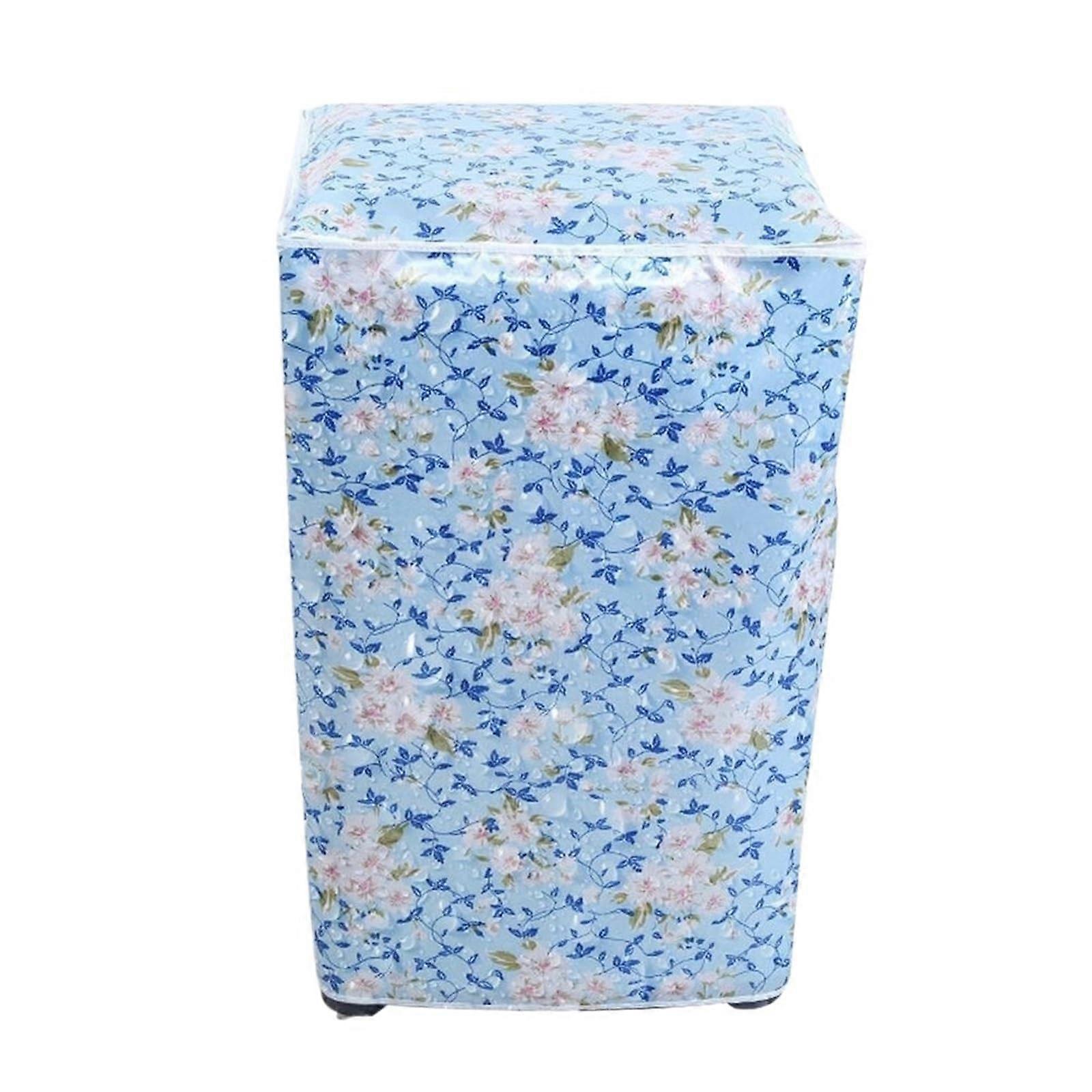 Washing Machine Cover 3-Piece Set Floral Pattern Waterproof Zippered Protection for Top-Load Washer Blue