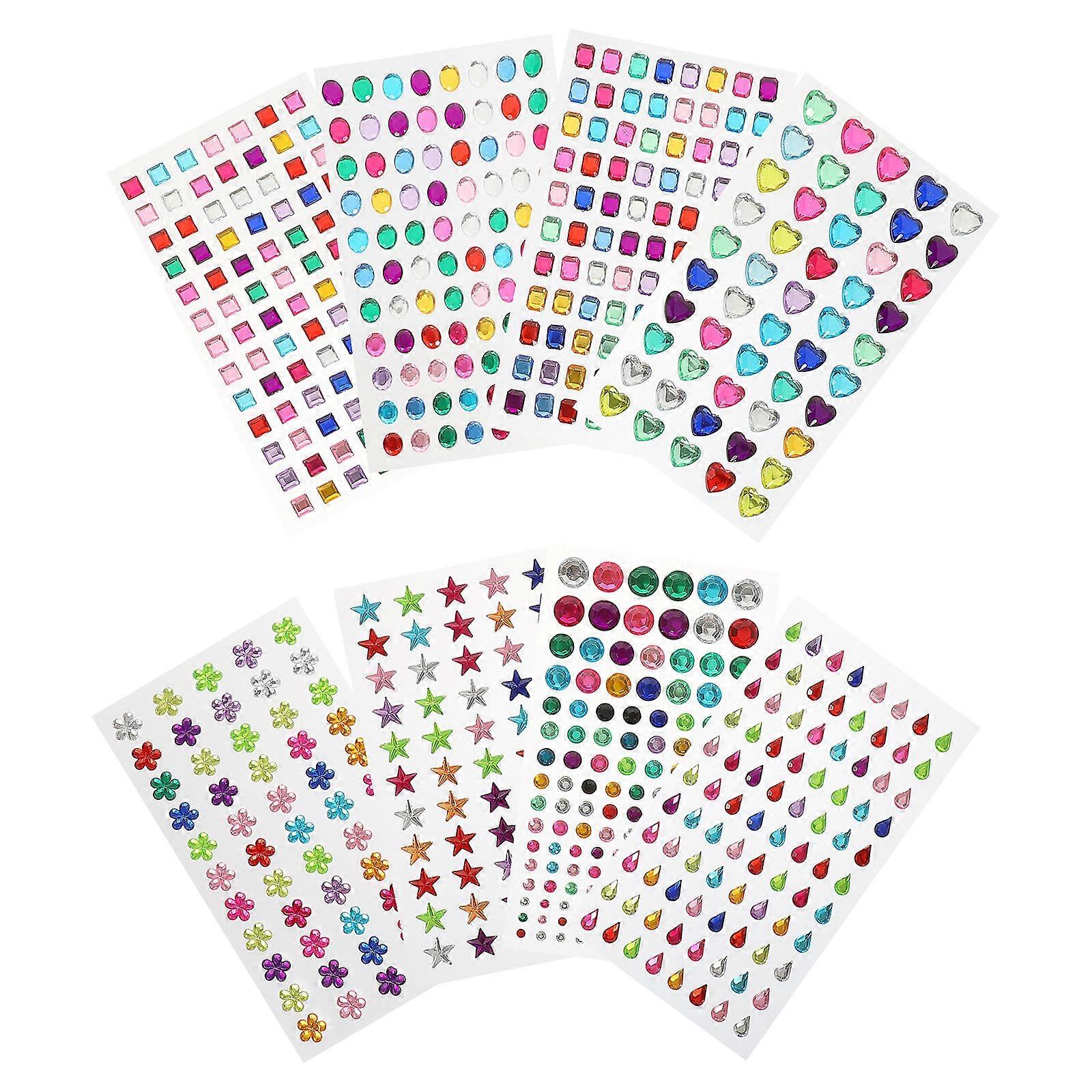 Self Adhesive Rhinestone Stickers 8 Sheets Multi Use Acrylic Gems for Phone Cases, DIY Crafts, Scrapbooking, Face & Hand Decor