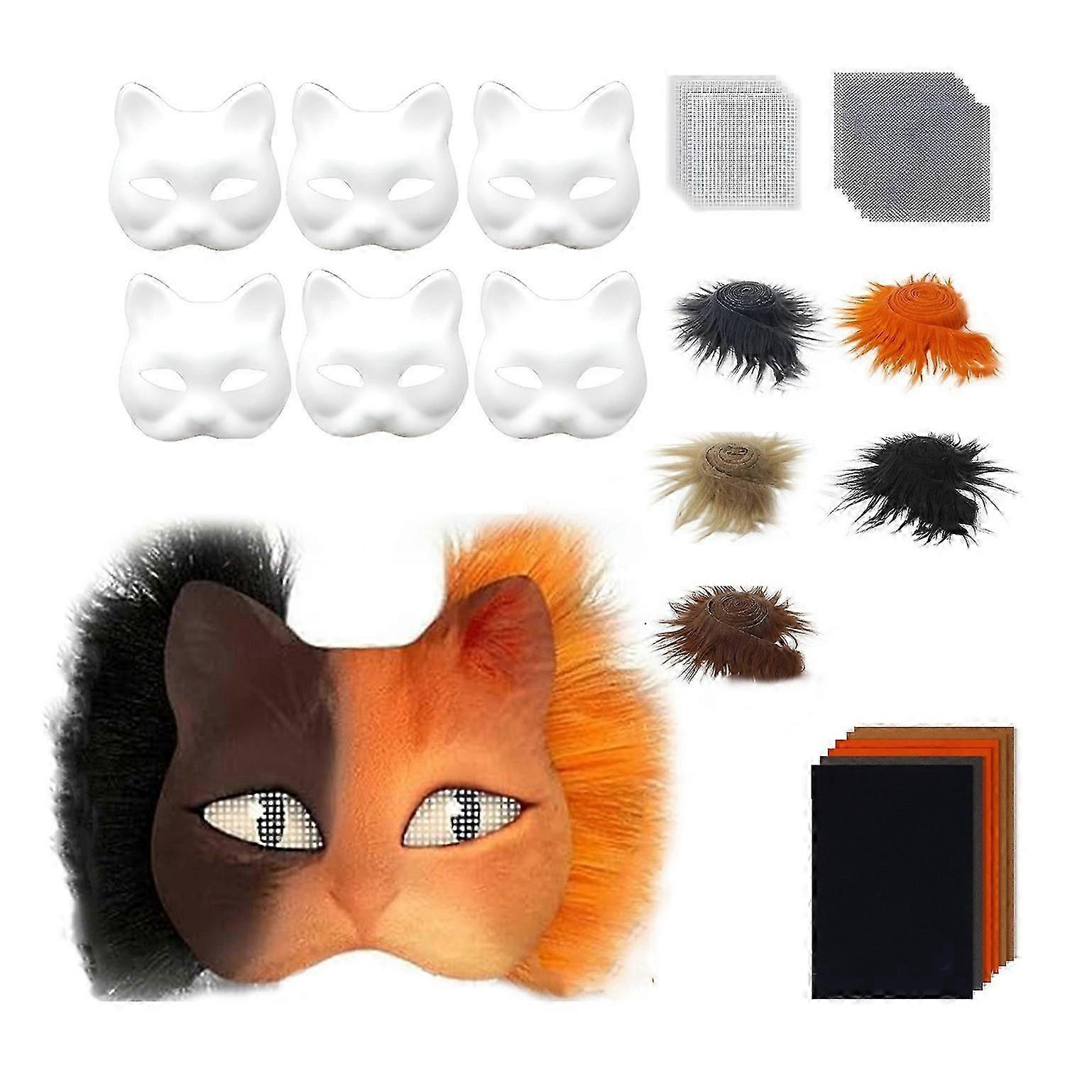 DIY Therian Masque Kit Cat Fox Animal Face Cushion with Fur Halloween Role-Playing Prop for