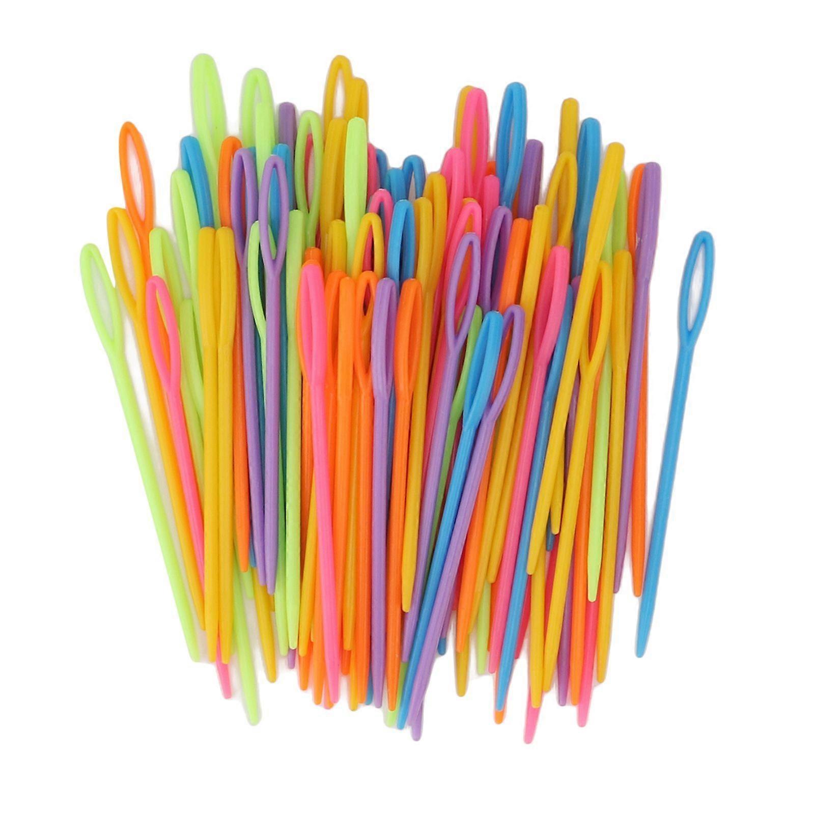 2025 Latest Model  100pcs Large Eye Plastic Needles Bright Colors Plastic Yarn