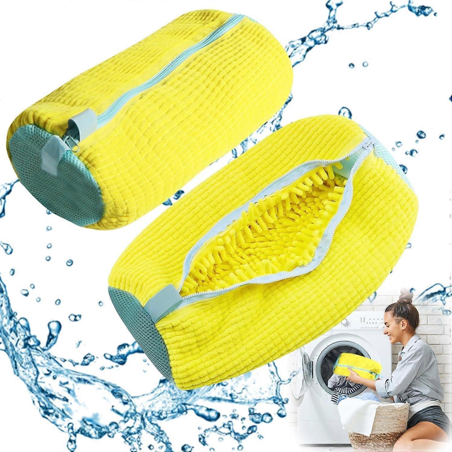 Pack of 2 Shoe Wash Bags with Zip, Multi Protection Laundry Net (Yellow)