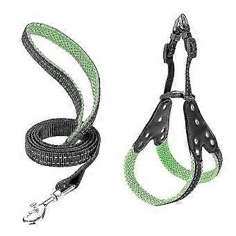 Adjustable Dog Harness Leash Breathable Nylon Rhinestone Leash Rope Suitable for Pet Dogs Green L