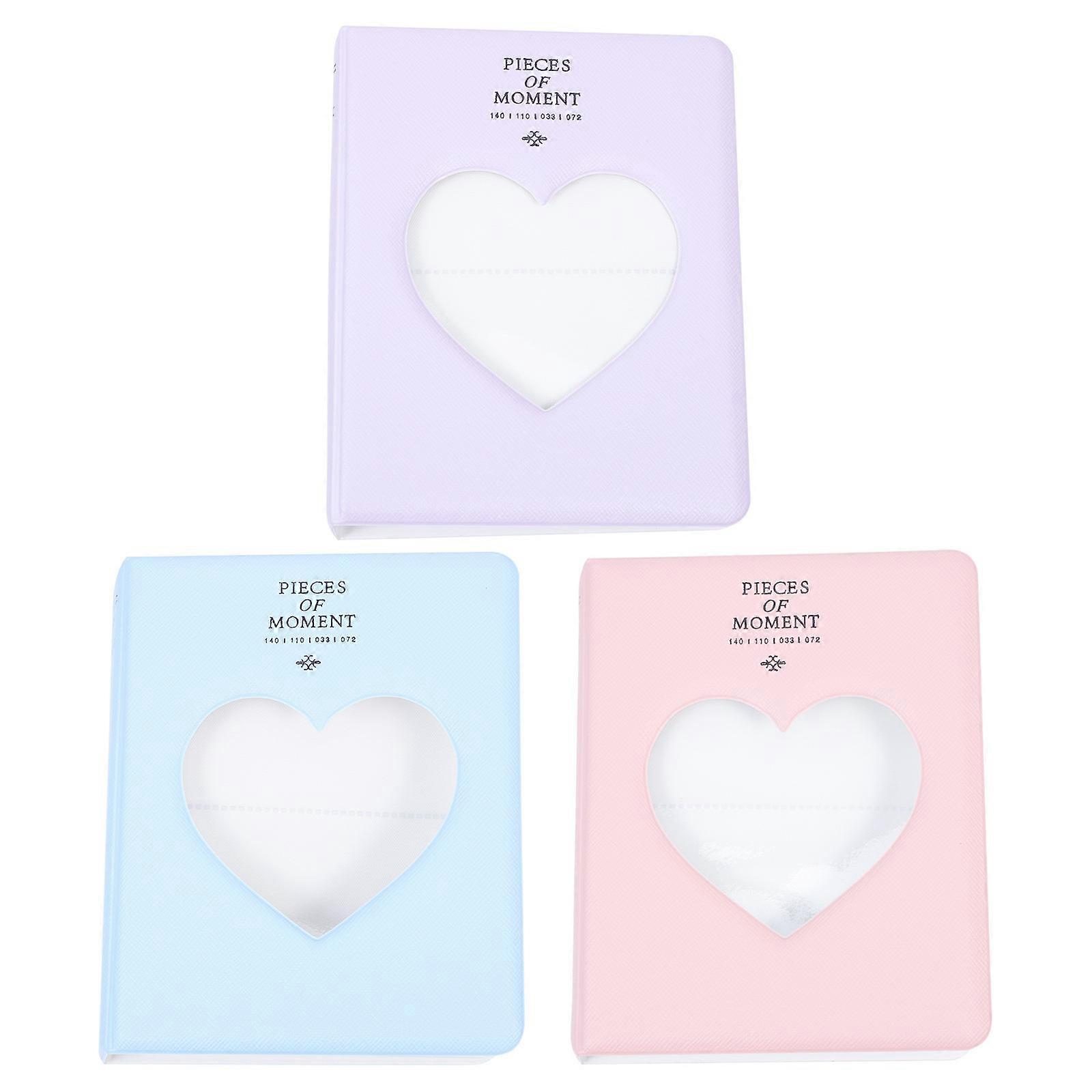 3pcs Lovely Heart Shape Hollow-out Photo Albums Name Card Storage Books Assorted Color PVC for